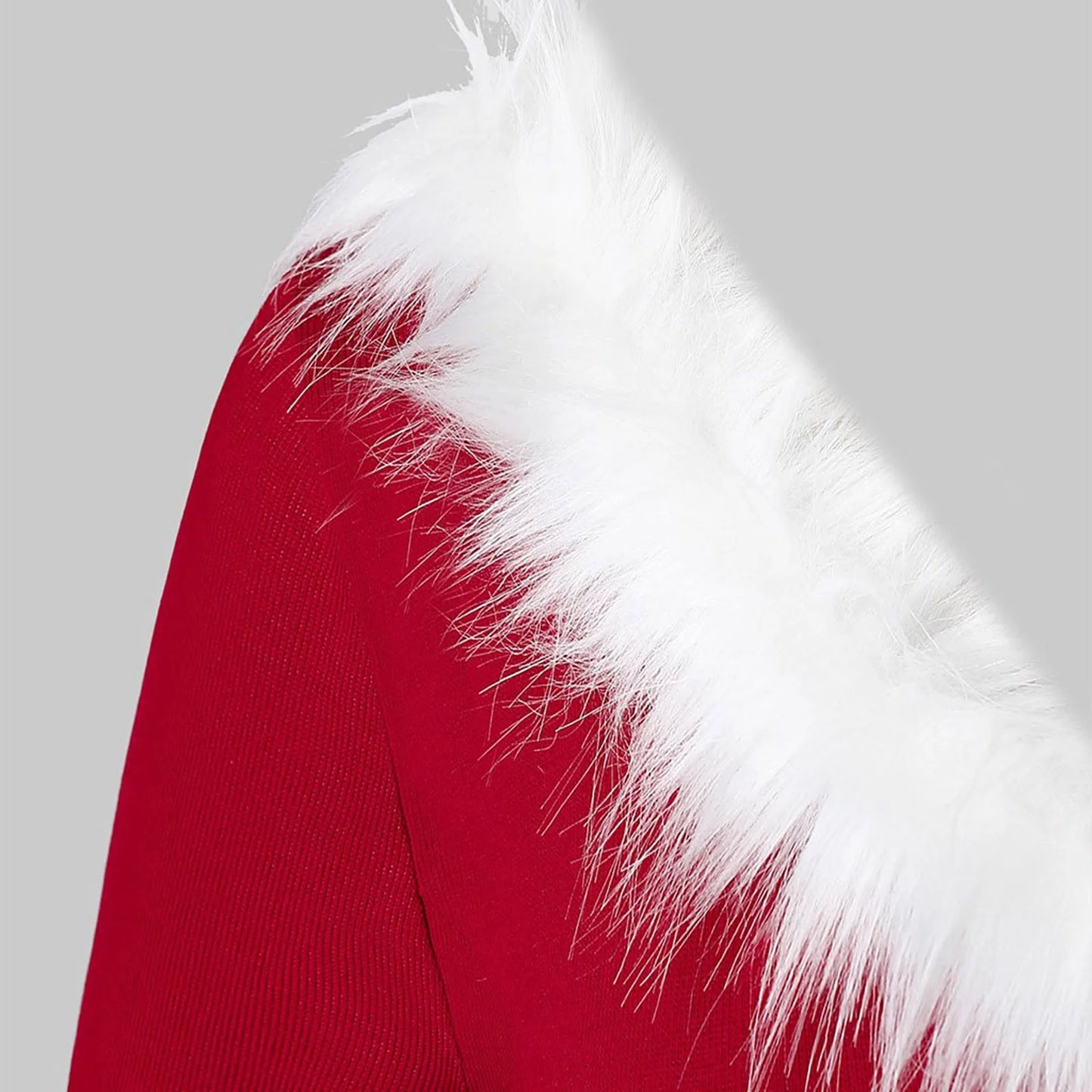 Christmas Party Long Dress Women Sexy V-Neck Red Swing Dress Winter White Plush Trim Pleated Asymmetric Midi Dress Santa Costume