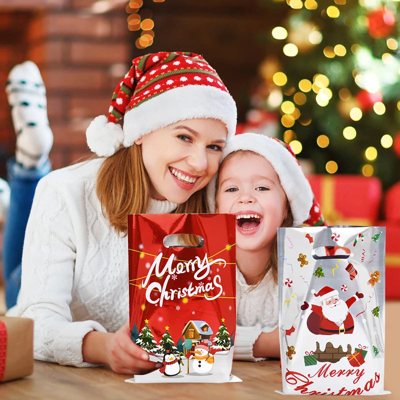 10/30pcs Christmas Gift Bags Cartoon Plastic Candy Cookie Packaging Bag 2024 Navidad Decoration for Home Kids New Year Gift 2025