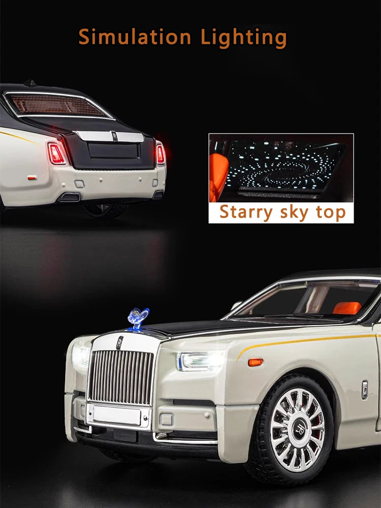1:18 Rolls-Royce Phantom Alloy Car Model Simulation Sound and Light Pull Back Toy Car Luxury Car Boys Collection Ornaments Gift