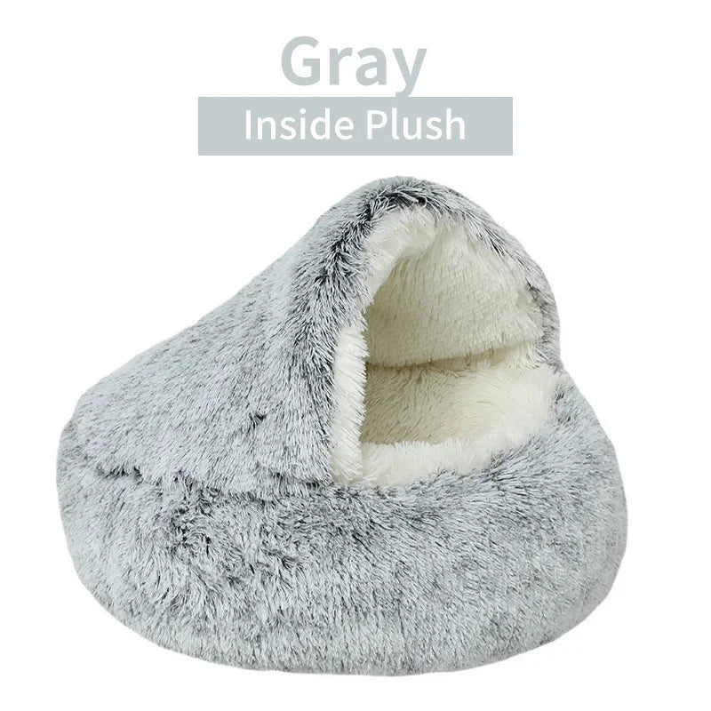 Winter Plush Pet Cat Bed Round Cat Cushion Cat House 2 in 1 Warm Cats Basket Pet Sleep Bag Kitten Nest Kennel for Small Dog Cats