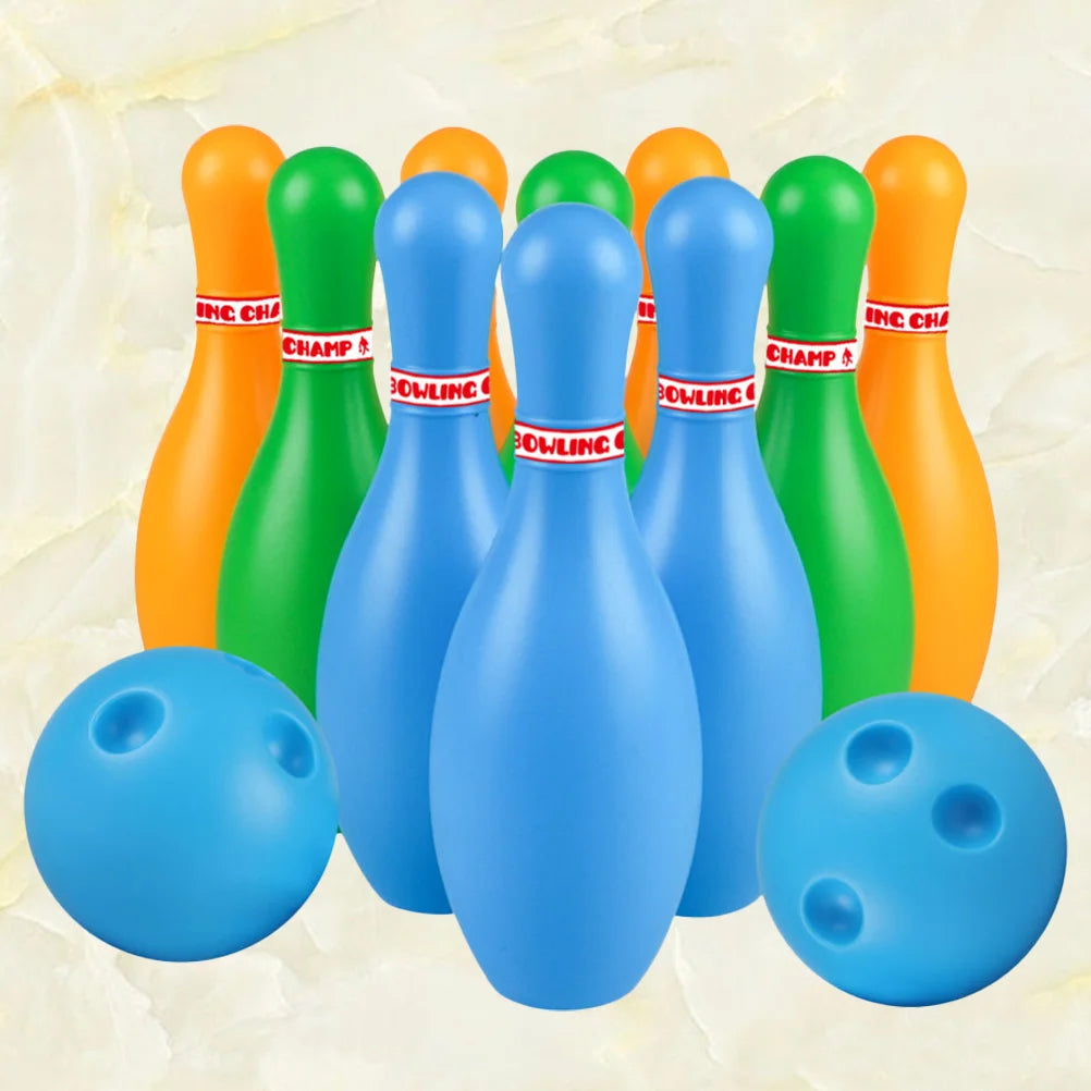 Bowling Set Sports 18cm Kids Educational Toys Ball and Pins Bowling Toys Plastic Gutterball Funny Bowling (Random Color)