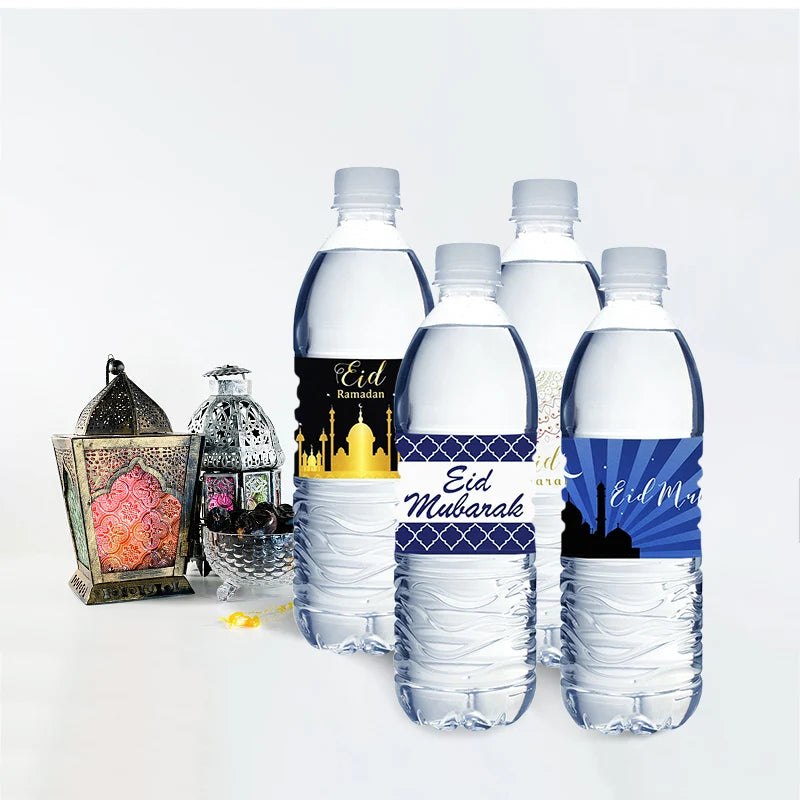 10/20pcs Eid Mubarak Bottle Wrapper Paper Sticker Ramadan Kareem Festival Party Supplies Water Bottle Cover Eid Al-Fitr Decor