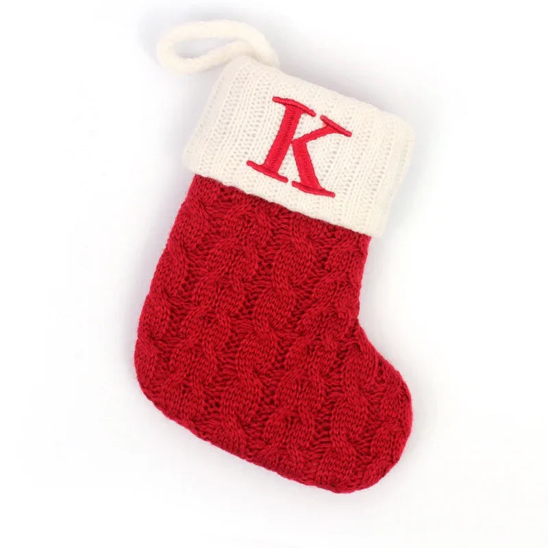 Merry Christmas Socks Red Snowflake Alphabet Letters Christmas Stocking Christmas Tree Pendant Decorations for Home Xmas Gift