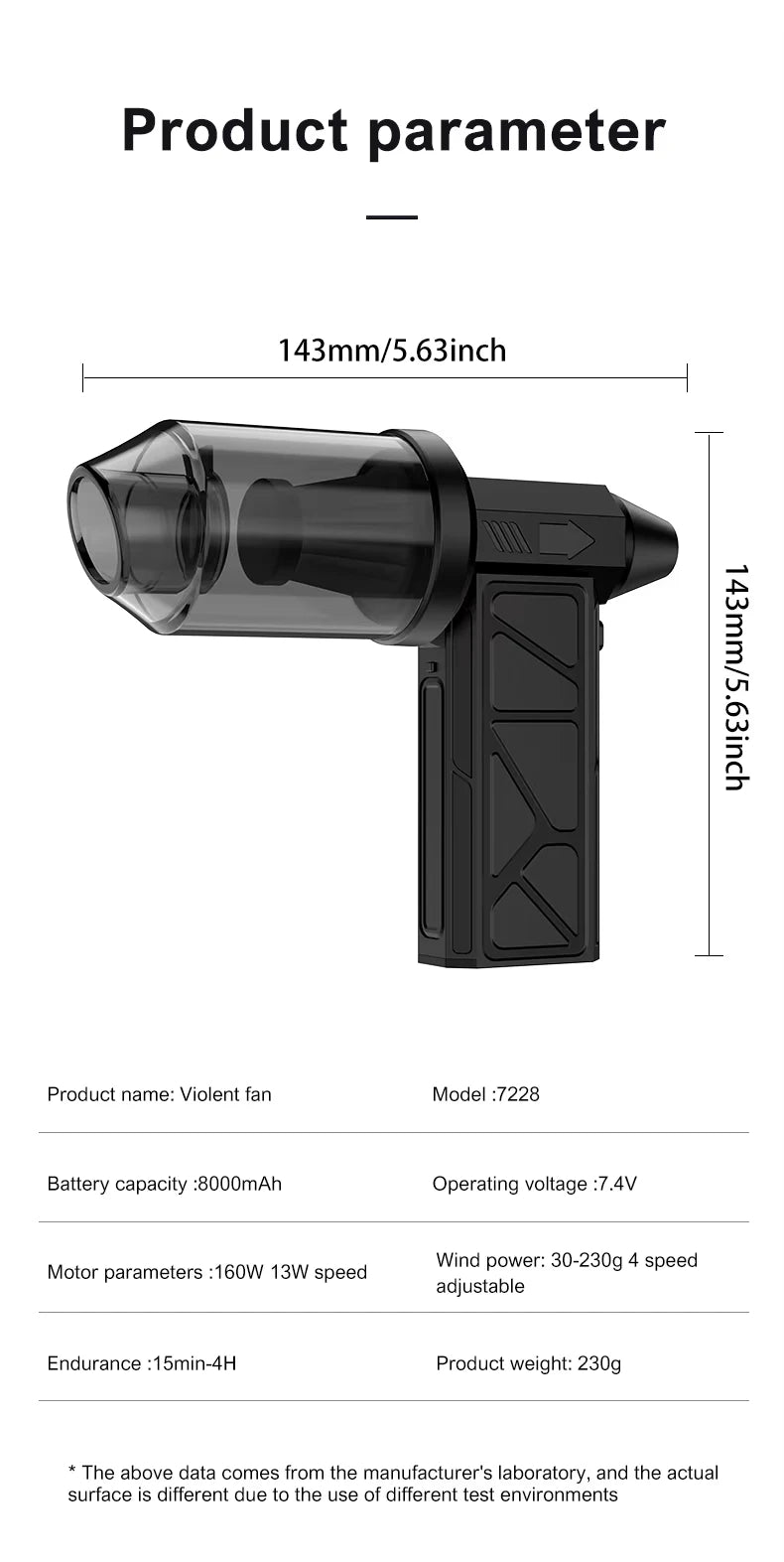 13000RPM Mini Turbo Jet Fan With 8000mAh Battery 4-Speed Settings Wind Speed 52m/S Electric Blower Snow Removal Air Dryer