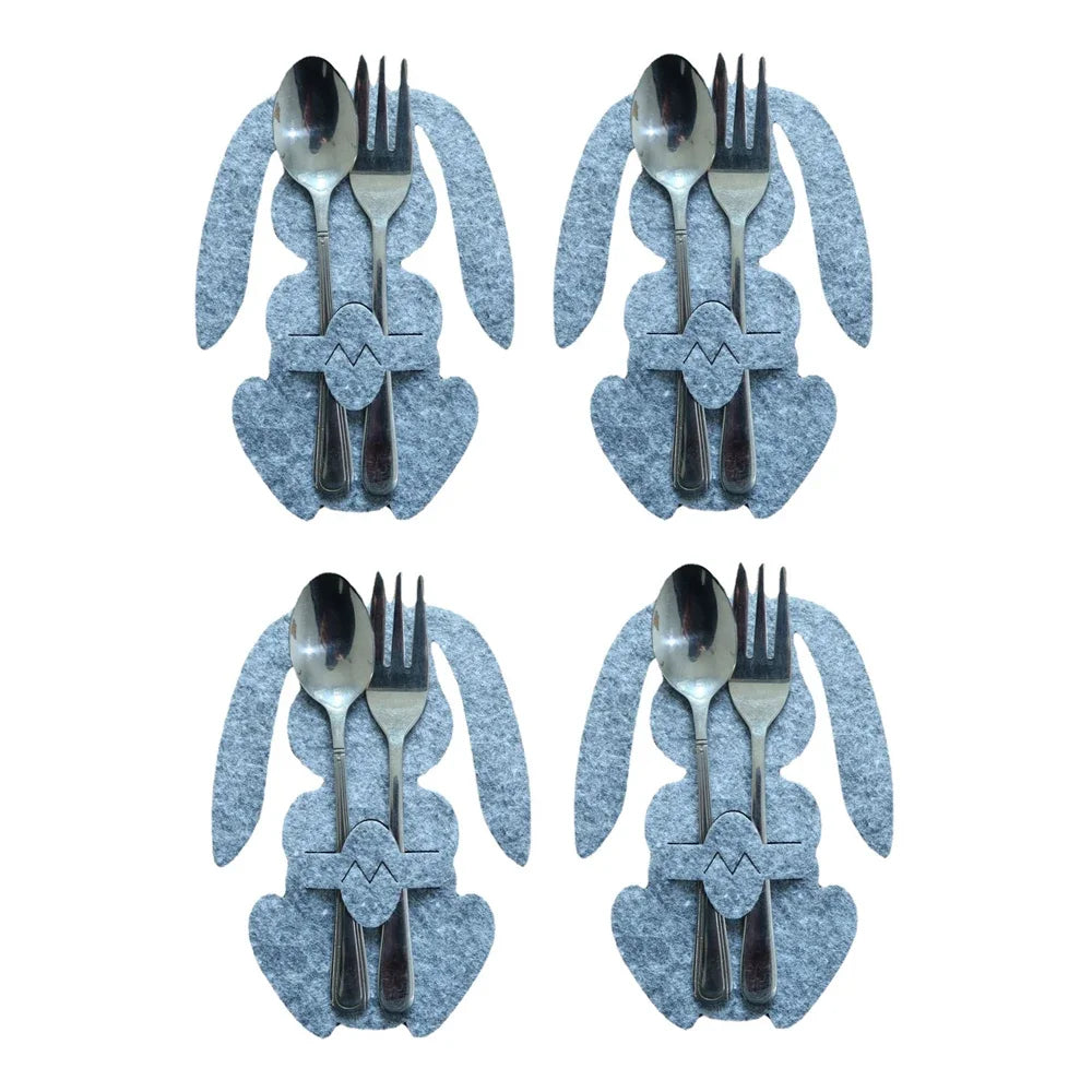 4Pcs/Set Easter Knife Fork Bags Non-Woven Cartoon Sheep Easter Rabbit Cutlery Holder Bag Tableware Organizer Easter Decorations