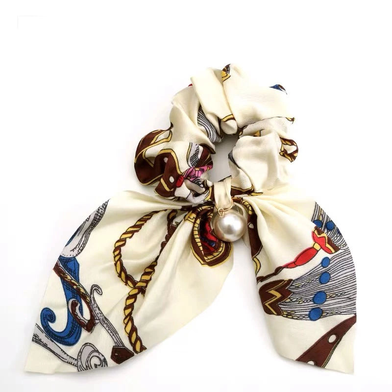 Fashion Bowknot Ponytail Holder Elastic Hair Bands for Girls Flower Printing Hair Accessories Women Hairband Ribbon Headwear