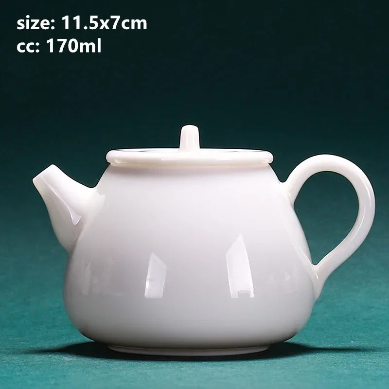 Chinese Dehua White Porcelain Teapot Household Kettle Handmade Ceramics Tea Set Tie Guanyin Puer Tea Maker Tea Ceremony Supplies