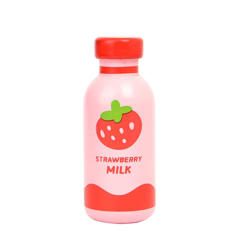 1Pcs Strawberry Milk Drink Bottle Toy Magnetic Wooden Kitchen Chechele Simulation Play House Educational Toy for Children Gift