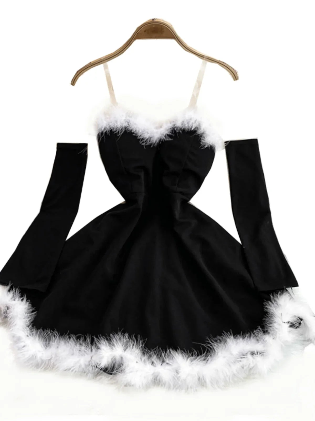 Foamlina Women's Christmas Dress Sexy Low-Cut Waist Thin Big Pendulum Fluffy Splicing Suspender Tube Ling Dress Red
