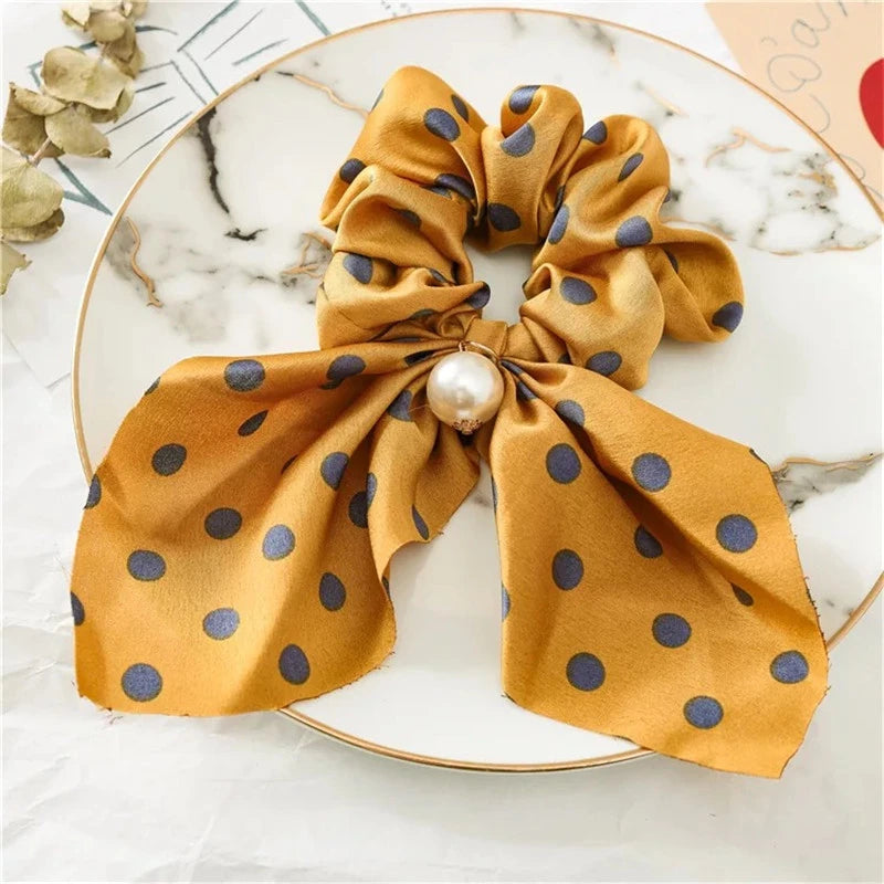 Fashion Bowknot Ponytail Holder Elastic Hair Bands for Girls Flower Printing Hair Accessories Women Hairband Ribbon Headwear