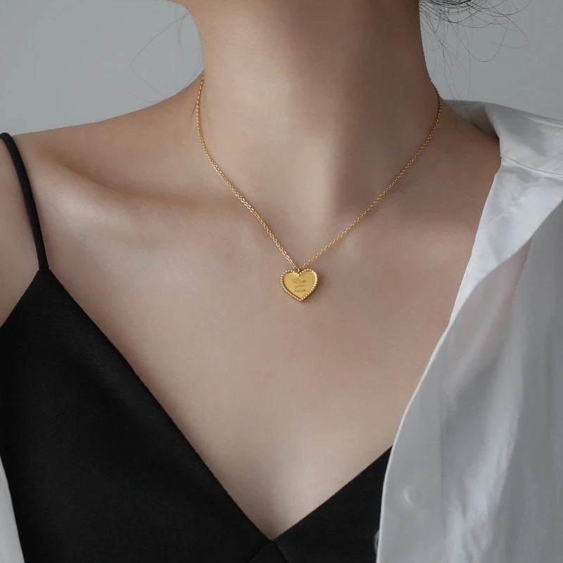 PVD 18 Gold Plated Heart Pendant Love You More Choker Necklace Stainless Steel Jewelry Valentine's Day Gift Necklace for Women