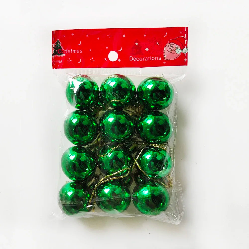 12Pcs Mini Christmas Balls Christmas Tree Hanging Ornament Plastic Red Green Gold Ball Pendant Christmas Decoration 2024 Navidad