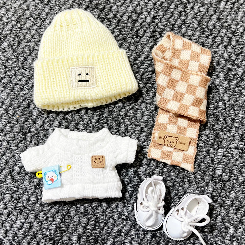 17cm Mini Plush Doll Clothes Outfit Accessories for Korea Kpop Exo Labubu Idol V1 V2 Sweater Overalls Scarf Set Clothing Gift