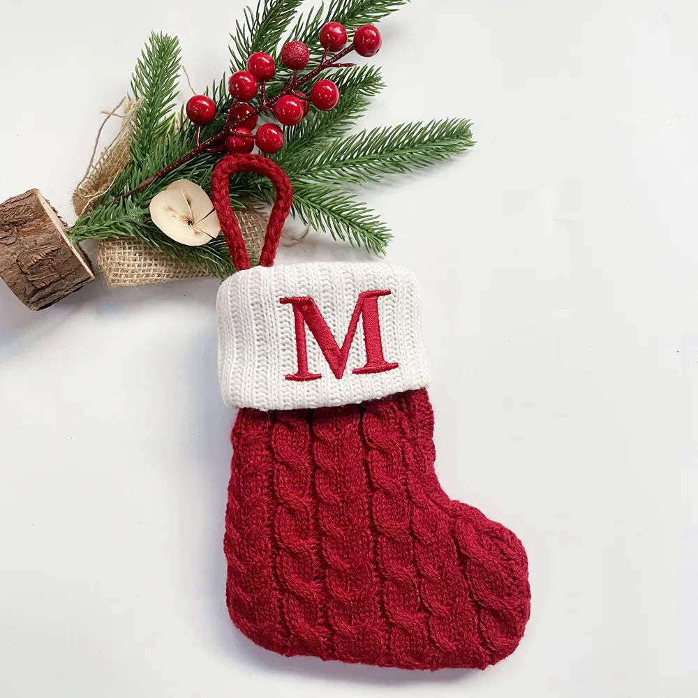Christmas Socks Snowflake Alphabet Letters Christmas Knitting Stocking Christmas Tree Pendant Decoration for Home Xmas Gift 2024