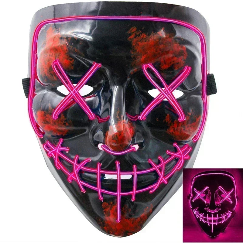 Halloween Scary Glowing Mask, Wireless LED Luminous Purge Mask, Horror Neon Light UpCosplay Party Masks, Fstival Funny Mask