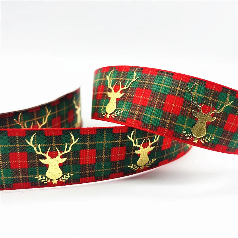 5yards/Lot 25mm Christmas Ribbon Printed Christmas Polyester Ribbon for Handmade Design Christmas Decoration Gift Packing