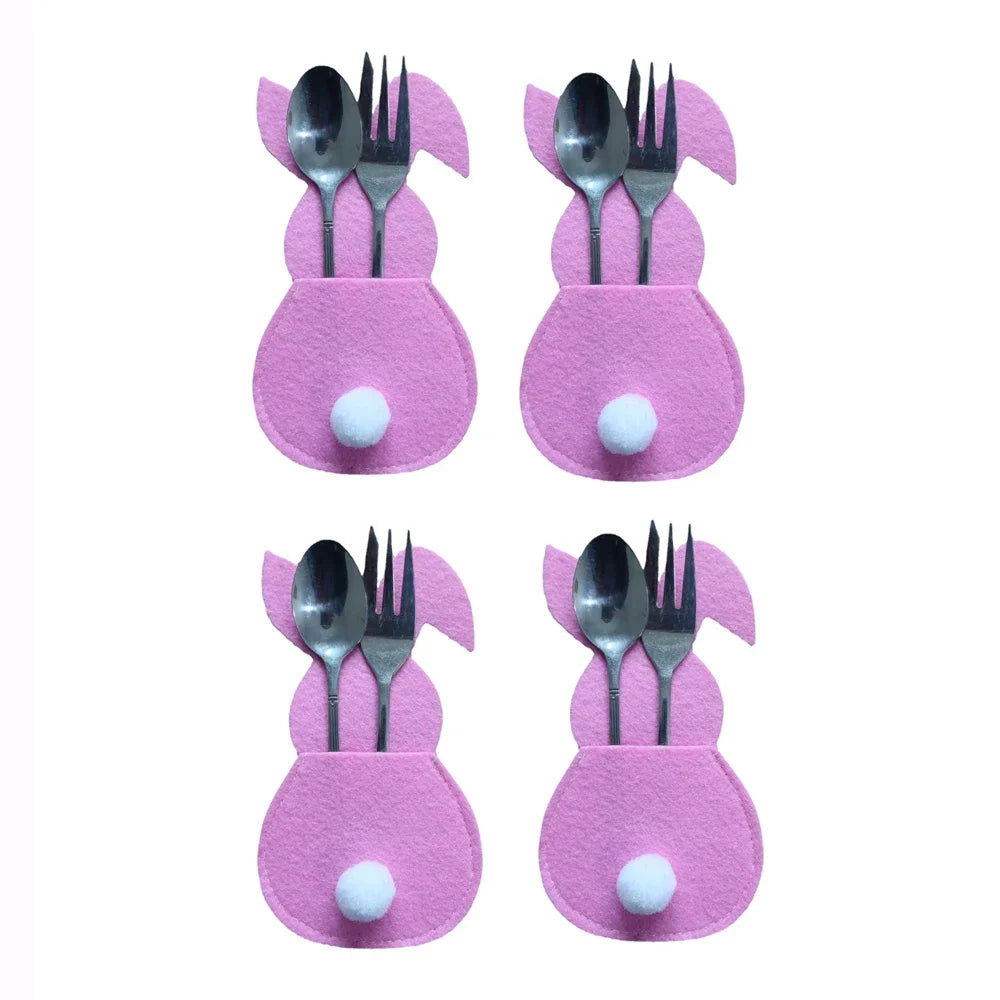 4Pcs/Set Easter Knife Fork Bags Non-Woven Cartoon Sheep Easter Rabbit Cutlery Holder Bag Tableware Organizer Easter Decorations