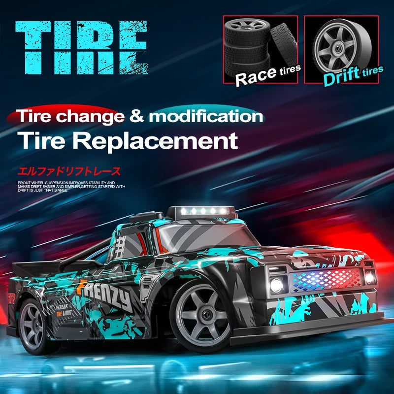 1:16 RC Four-Wheel Drive Drift Car Racing LED Lighting Competitive Remote Control High Speed Vehicle Tire Replace Kids Toys Boys