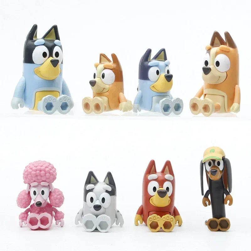 8pcs Bluey Model Ornaments Bingo Joint Toy Mini Pvc Character Ornaments Christmas Children's Toys Gifts Holiday Gift Model