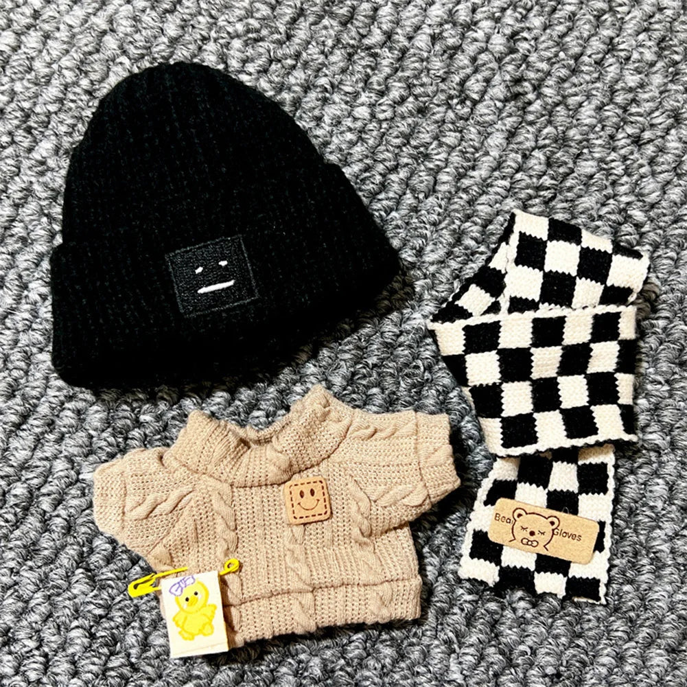17cm Mini Plush Doll Clothes Outfit Accessories for Korea Kpop Exo Labubu Idol V1 V2 Sweater Overalls Scarf Set Clothing Gift