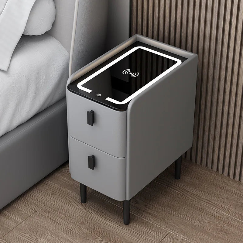 Solid Wood Bedside Table Nordic Style Smart Bedroom Nightstands With Wireless Charging USB Bluetooth Storage Cabinet
