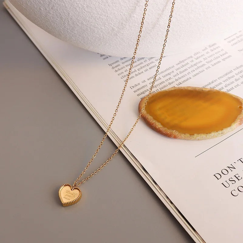 PVD 18 Gold Plated Heart Pendant Love You More Choker Necklace Stainless Steel Jewelry Valentine's Day Gift Necklace for Women