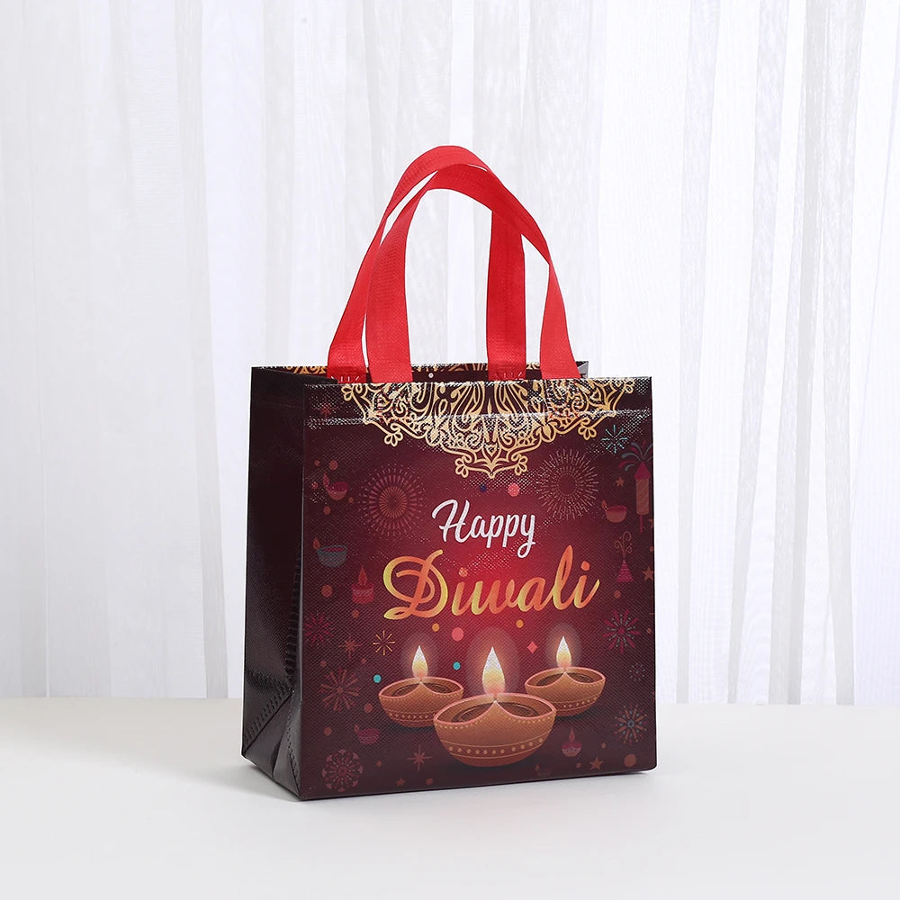 StoBag, Vibrant Indian Diwali Gift Tote Bags, Reusable Non Woven, for Festive Supplies, Packing Goodies, Candy Toys, 12/30pcs