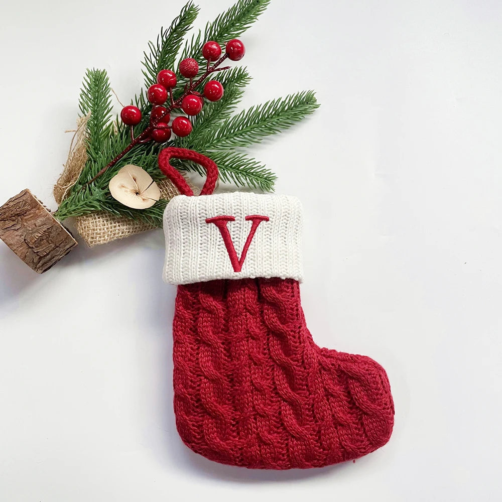 Christmas Socks Snowflake Alphabet Letters Christmas Knitting Stocking Christmas Tree Pendant Decoration for Home Xmas Gift 2024