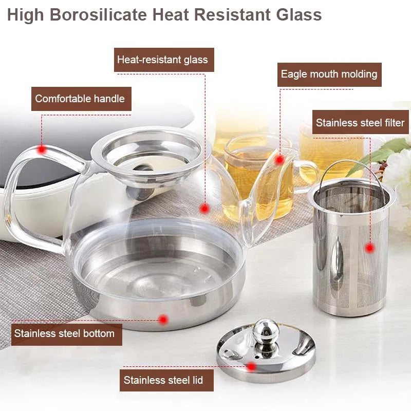 YMEEI 800/1100ml Glass Teapot Gas Stove Induction Cooker Water Kettle Chinese Teapot With Filter Heat Resistant Flower Tea