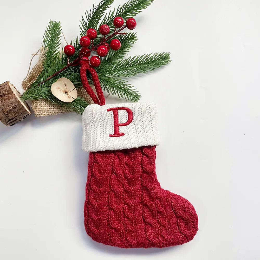 Christmas Socks Snowflake Alphabet Letters Christmas Knitting Stocking Christmas Tree Pendant Decoration for Home Xmas Gift 2024