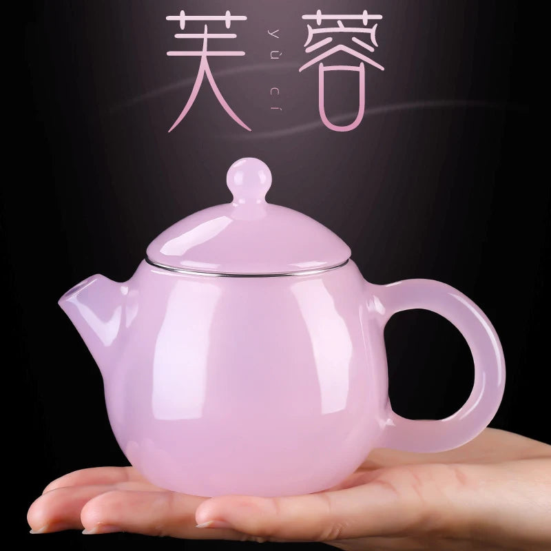 Furong Jade Porcelain Teapot Small Dragon Egg Pot Single Brewing Teapot Stainless Steel Tea Filter Tea Pot for Green Tea