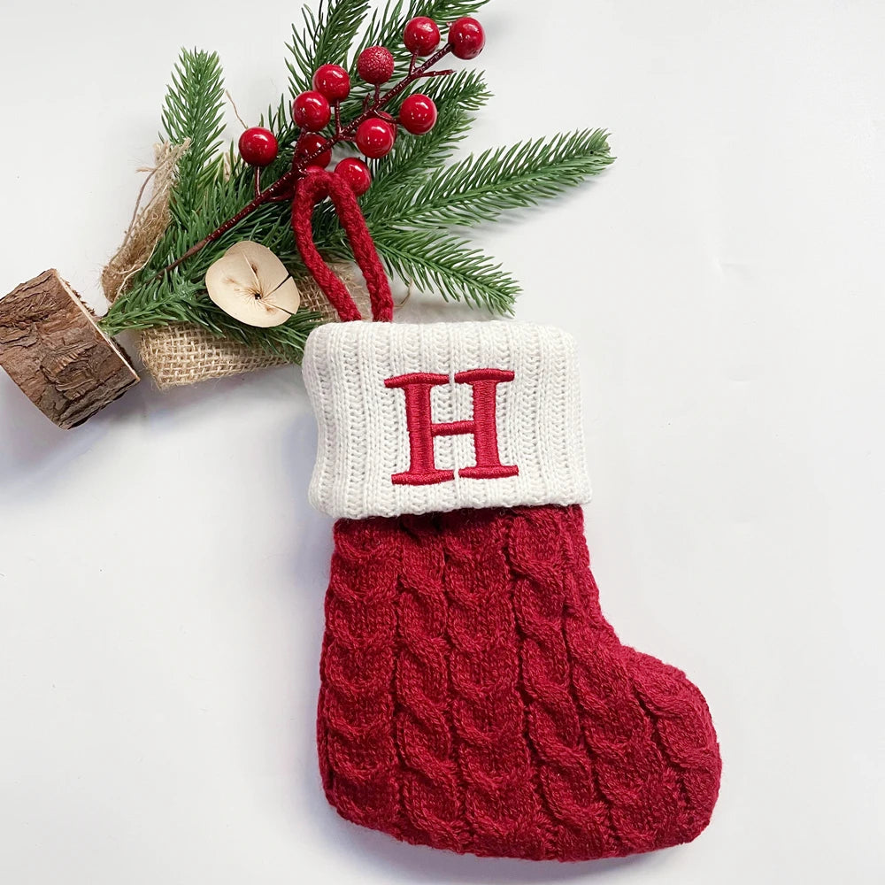 Christmas Socks Snowflake Alphabet Letters Christmas Knitting Stocking Christmas Tree Pendant Decoration for Home Xmas Gift 2024