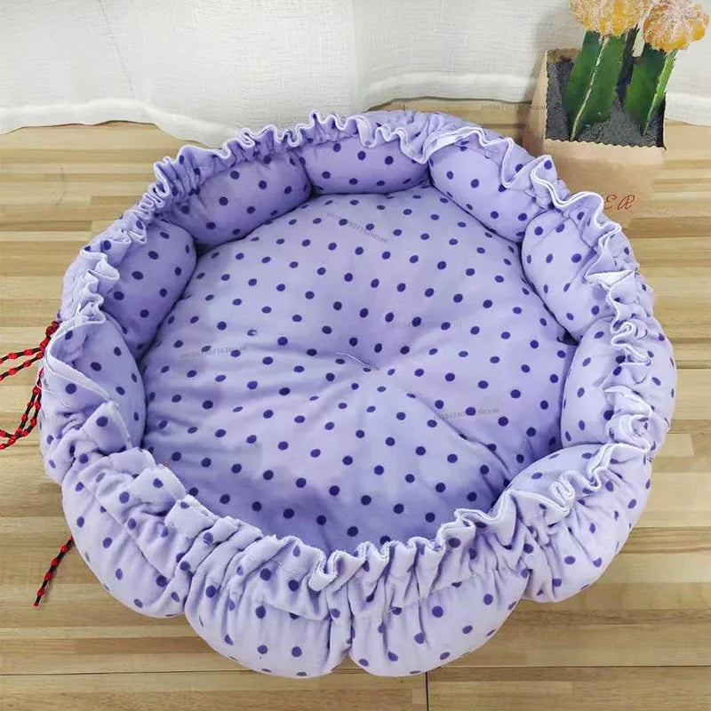 Round Dog Cat Bed Basket Warm Plush Cats Cushion Pet Bag Mat Winter House Soft Nest Puppy Sleeping Sofa for Small Dogs Cat