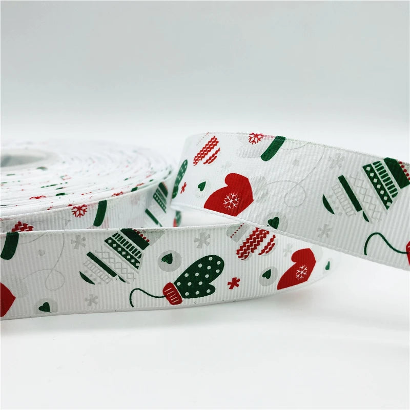 5yards/Lot 25mm Christmas Decor Grosgrain Ribbon Printed Christmas Ribbon for Handmade Design Christmas Decoration Sewing Fabric