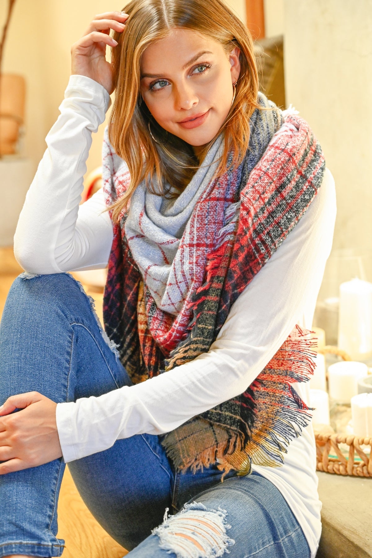 Hdf2913 - Multicolor Blanket Fringed Scarf