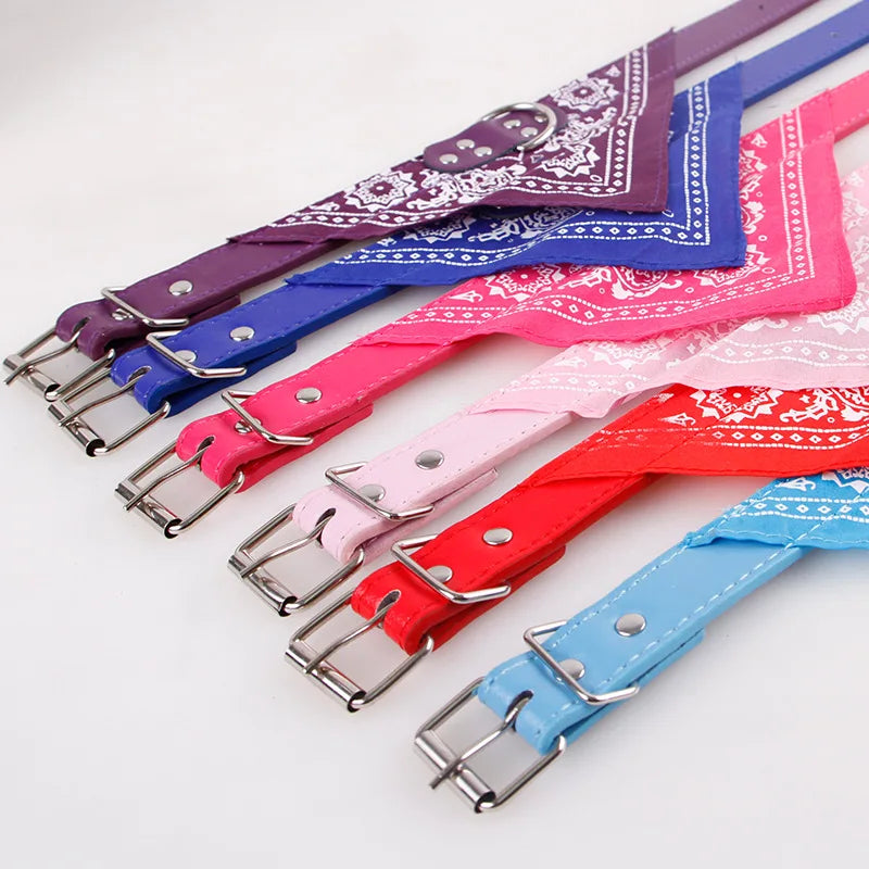 Adjustable Dog Bandana Leather Printed Soft Collar for Dog Pet Supplies Cat Scarf Collar for Chihuahua Puppy Pet Neckerchief
