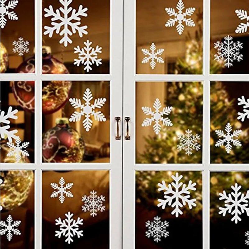 27pcs White Snowflake Window Decals Stickers Christmas New Year Winter Room Wall Stickers Merry Christmas Decorations for Home