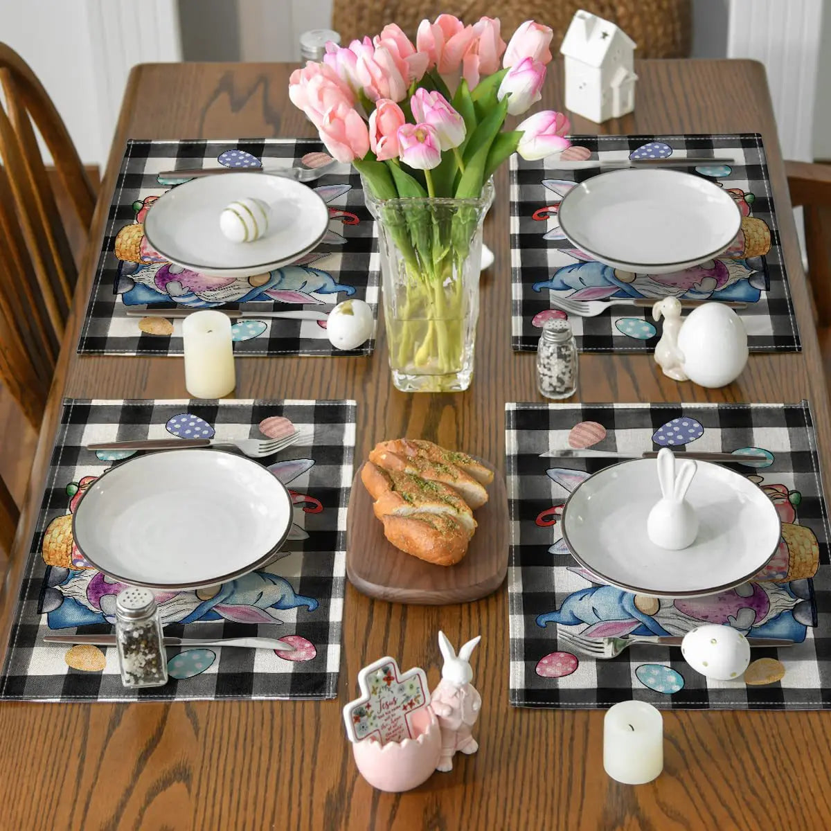 2024 Easter Bunny Table Runner Gnome Rabbit Party Decor Creative Tablemat Easter Placemat Table Decoration for Dining Home