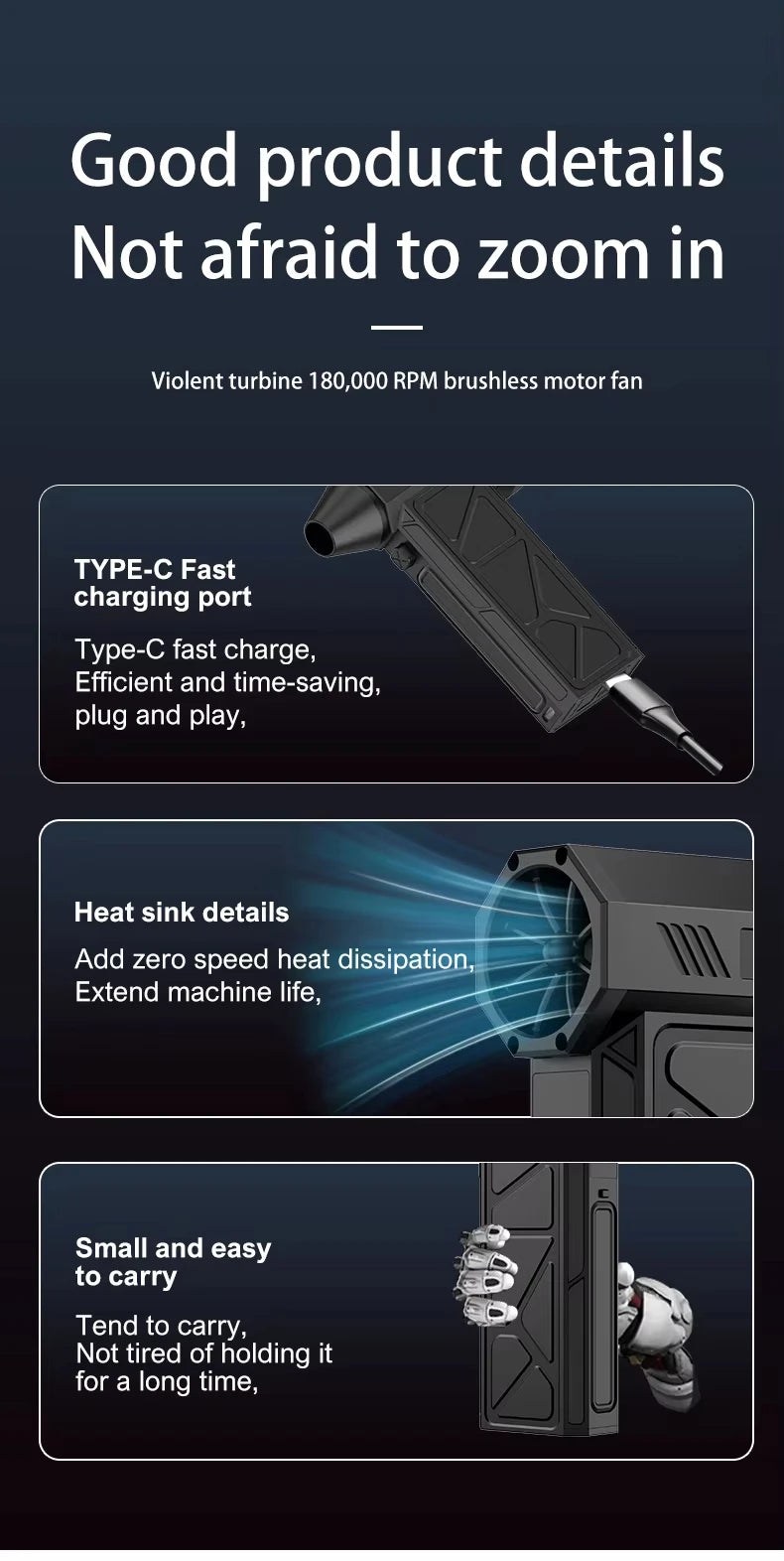 13000RPM Mini Turbo Jet Fan With 8000mAh Battery 4-Speed Settings Wind Speed 52m/S Electric Blower Snow Removal Air Dryer