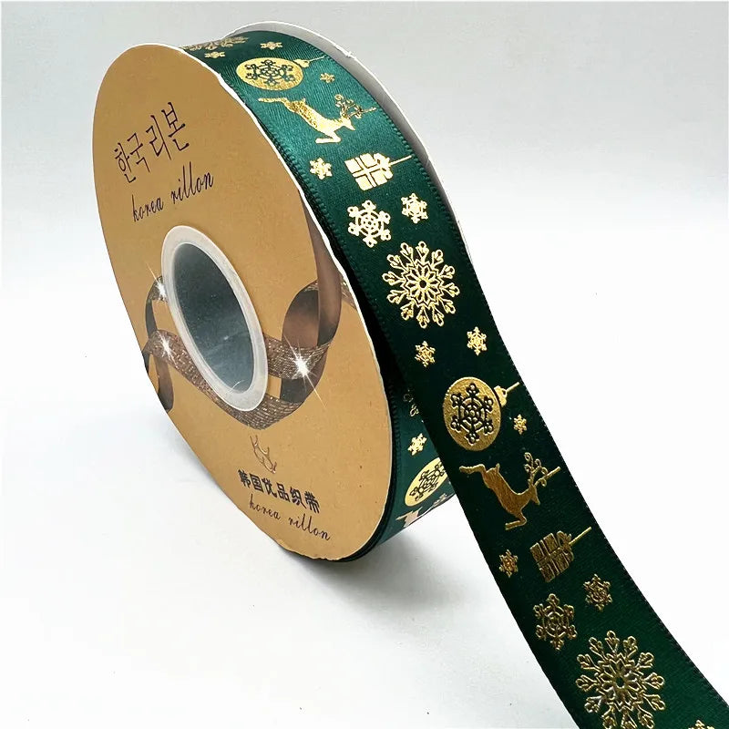 5yards 25mm Christmas Ribbon Printing Polyester Ribbon for Handmade Bow Party Christmas Decorations DIY Christmas Gift Wrapping