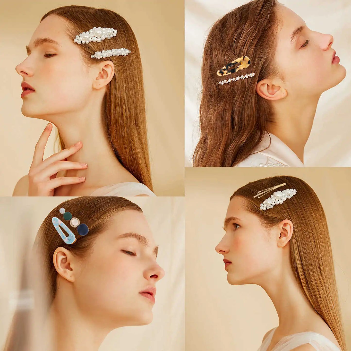 Acrylic Barrettes Headwear Pearl Hair Clip Sets for Women Fashion Geometric Hairpins Hair Accessories Headdress Girl Bobby Clip