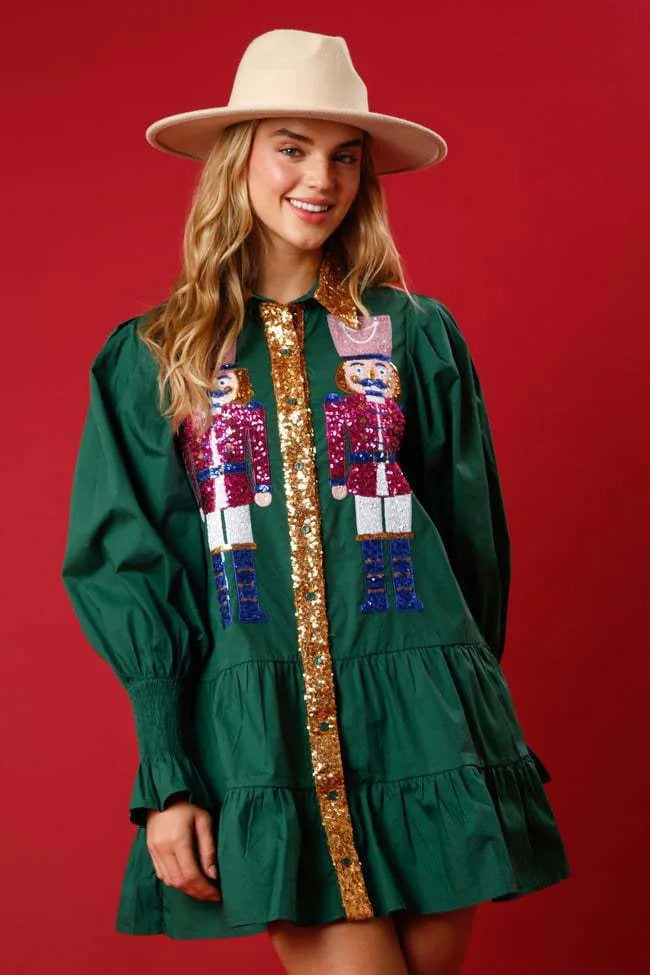 Sequin Christmas Women's Shirt Dress Outfit Holiday Nutcracker Tiered Dress Sweatshirt Dress Long Sleeve Tiered Mini Sundress