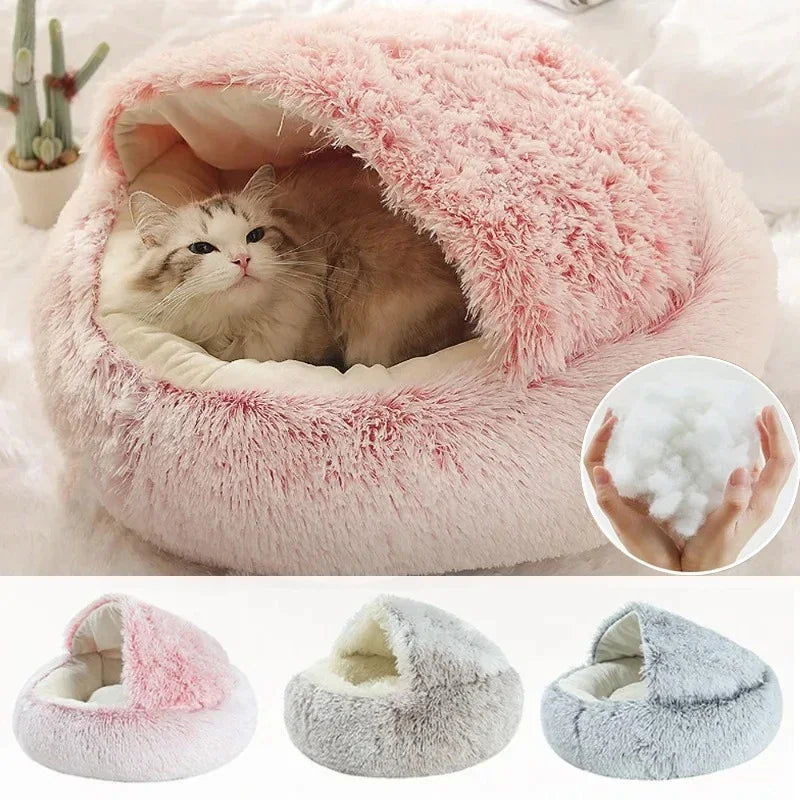 Winter Soft Plush Pet Bed With Cover Round Cat Bed Pet Mattress Warm Cat Dog Sleeping Nest Cave for Small Dogs Kitten 2 in 1