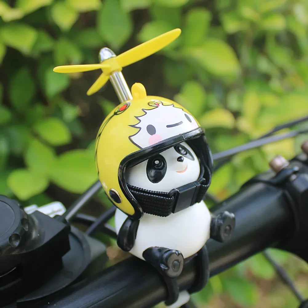 Motorcycle Handlebar Decoration Bike Electric Cute Panda Cartoon With Helmet Airscrew Ornaments Toy Riding Equipment Accessories