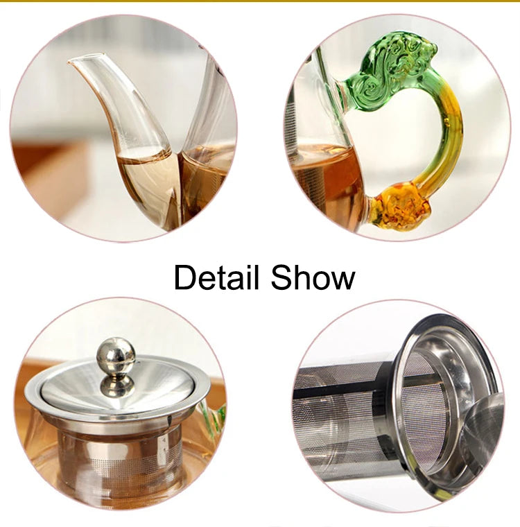 350ml Handmade Teapot With Filter Heat Resistant Glass Tea Pot Infuser Stainless Steel Kettle Wholesale Tea Pots Drinkware
