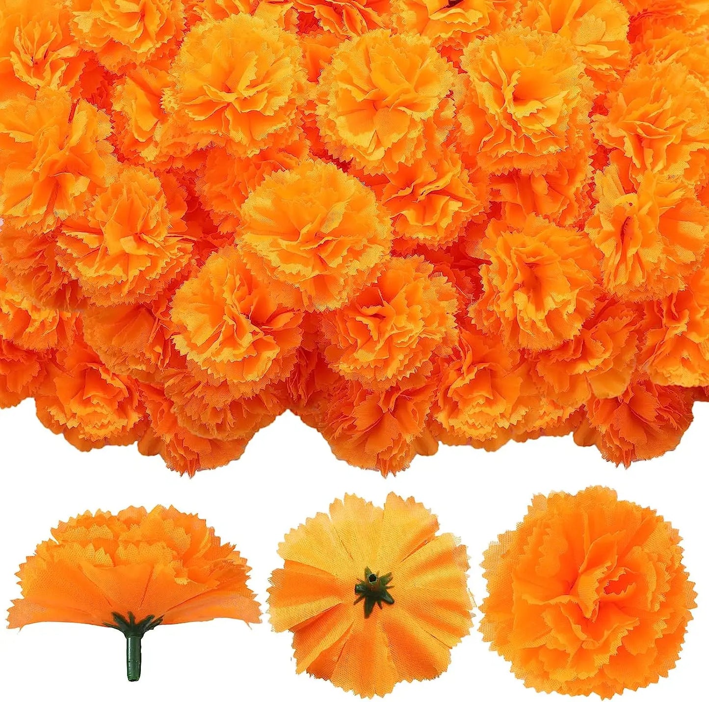 Yannew 50pcs Artificial Marigold Flower Head Yellow Bulk Day of the Dead Decoration for DIY Wreath Halloween Diwali Indian Decor