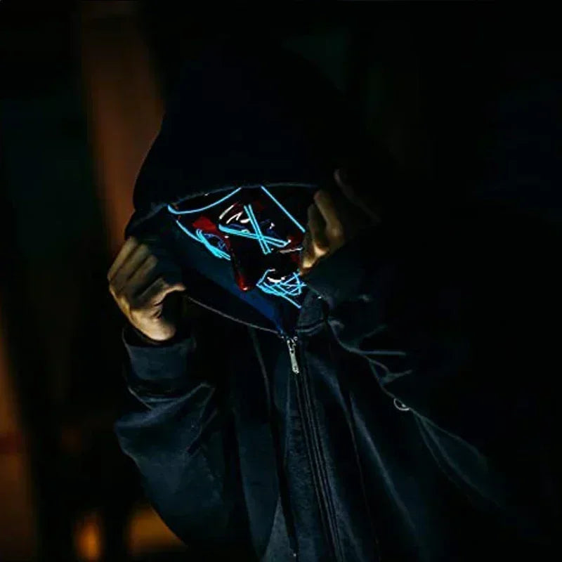 Halloween Scary Glowing Mask, Wireless LED Luminous Purge Mask, Horror Neon Light UpCosplay Party Masks, Fstival Funny Mask