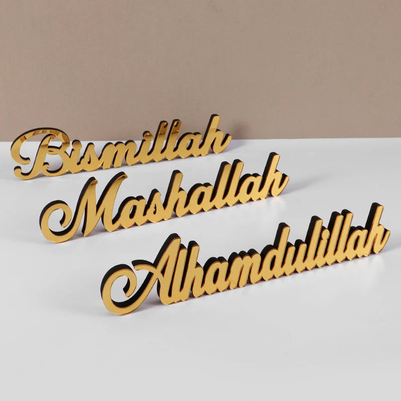 1set Ramadan Acrylic Wooden Ornaments Bismillah Eid Mubarak Home Table Decoration Islamic Muslim Party Gifts 2025 Accessories