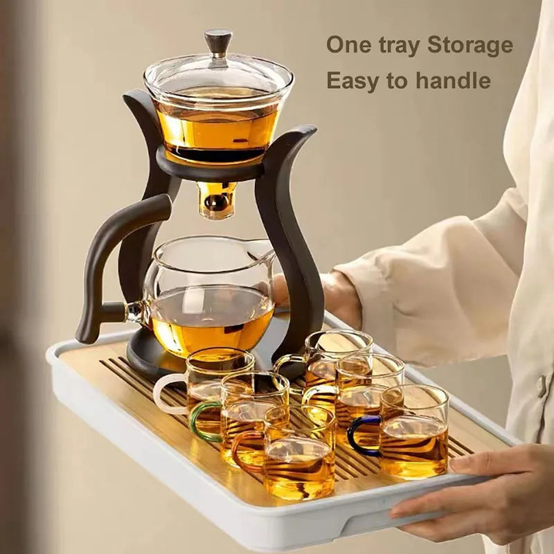 HOONRA Heat-Resistant Glass Tea Set Magnetic Water Diversion Rotating Cover Bowl Automatic Tea Maker Lazy Kungfu Teapot Drinking