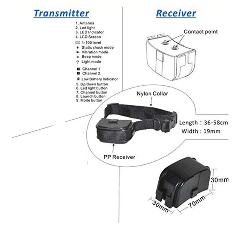 300M Remote Electronic Dog Training Collar With LCD Display Rechargeable Waterproof 100Levels Vibration Shock Stop Barking 998DR
